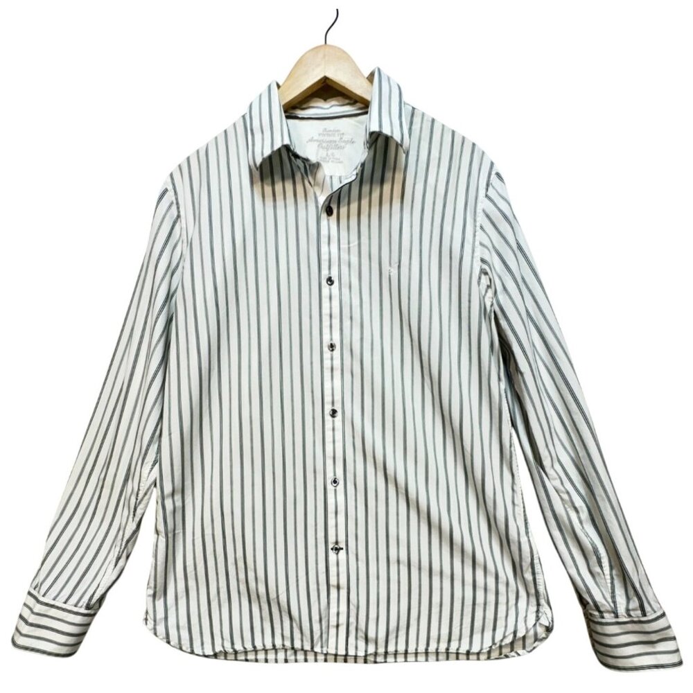 American Eagle Mens Classic Vintage Fit Button Up Shirt Size L White Green